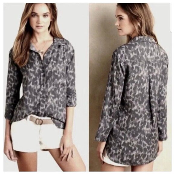 Cloth and stone woman's shirt top gray camo tincel button up size medium - Picture 1 of 12